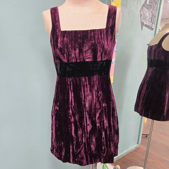 Y2K BEBE crushed velvet square neck mini dress 8 - Picture 1 of 5